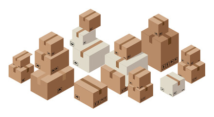 Fototapeta premium Isometric cardboard boxes arrangement for shipping and storage solutions