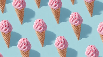 Colorful popsicles arranged in a creative pattern on bright blue background, refreshing summer concept, sweet frozen dessert, minimal design and fun vibe.