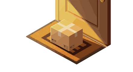 Isometric parcel delivery at front door with sunlight