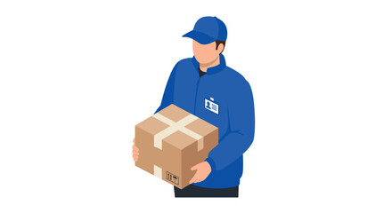 Delivery service worker holding package in isometric style illustration