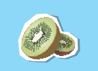 Kiwi, dotted collage element in torn paper vector with pointillism.	