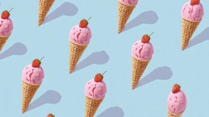 Colorful popsicles arranged in a creative pattern on bright blue background, refreshing summer concept, sweet frozen dessert, minimal design and fun vibe.