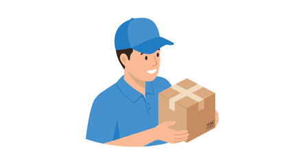 Delivery worker holding a package in blue uniform