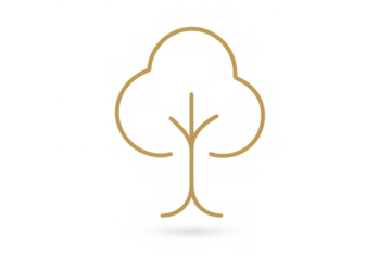 Tree line art icon representing nature, growth, environment, and ecological balance on transparent background