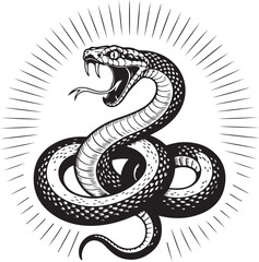 Obraz premium Coiled Cobra Illustration With Radiating Lines: A Symbol of Danger and Mystique