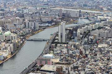 Birdview of Tokyo in Japan from the The Sakura Skytree tower. One of World's tallest towers of 634...