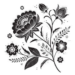 Black boho flower decoration elements Silhouette Vector, High Quality Illustration on White Background