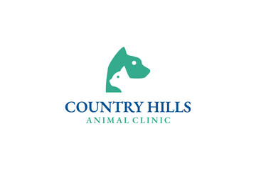 Country Hills Animal Clinic Logo Featuring Dog and Cat Silhouette.