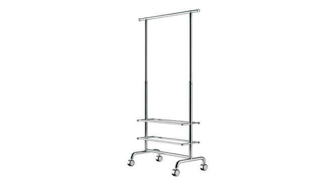 Modern Metal Garment Rack with Wheels and Shelves for Clothing Display