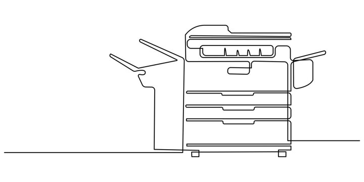 One single line drawing of digital printer for company business printing needs. Electricity small home office tools concept. Dynamic continuous line graphic draw vector design illustration