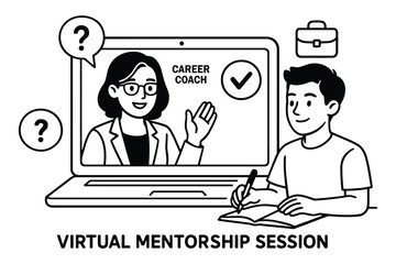 Young man in virtual mentorship session with career coach online