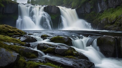 Fototapeta premium Steinsdalsfossen (Norway) - World Waterfalls showcases its sweeping drop framed by lush valleys and tranquil village scenery, revealing a captivating blend of natural beauty