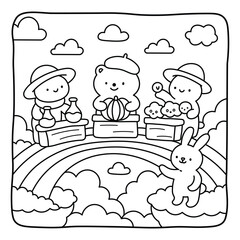 Bunny and Bear Selling Fruits on Rainbow | Fun Cloud Market Scene