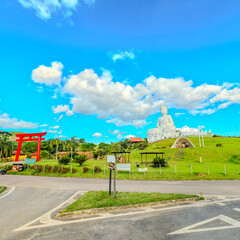 Imagem a&eacute;rea da est&aacute;tua do Buda gigante na cidade de Ibira&ccedil;u. localizada no Mosteiro Zen Morro da Vargem, em Ibira&ccedil;u pr&oacute;ximo a regi&atilde;o metropolitana de Vit&oacute;ria, as margens da br101.