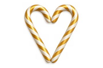 Golden striped candy canes forming heart shape for love, valentine's day, christmas, or sweet treat concepts