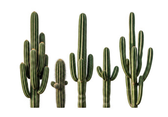 Set of tall cactus plants isolated on transparent background