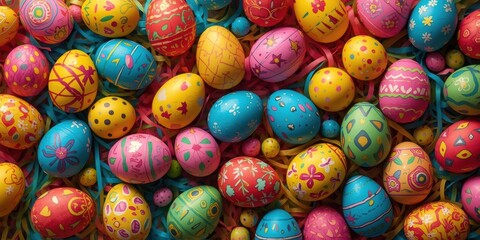 Vibrant collection of colorful hand painted easter eggs background