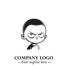 Black and White Chibi Boy Illustration with Jacket and Boots in Bold Thick Line Art Minimal Style