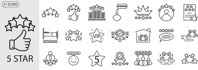 five star line icon set. vektor 