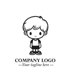 Black and White Chibi Boy Illustration with Jacket and Boots in Bold Thick Line Art Minimal Style