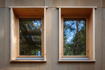 Fototapeta premium Fiberglass Windows. Architecture Detail of Ecological House, Ventilation and Glass Design