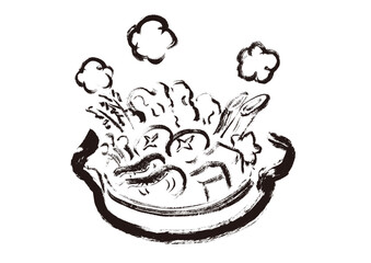 鍋物　和風筆書きイラスト　モノクロ