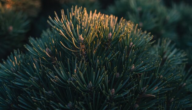 Close up pine tree blurred natural setting intimate view of pine tree needles and branches natural setting with gently blurred background