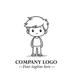 Black and White Chibi Boy Illustration with Jacket and Boots in Bold Thick Line Art Minimal Style