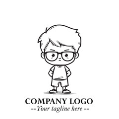 Black and White Chibi Boy Illustration with Jacket and Boots in Bold Thick Line Art Minimal Style