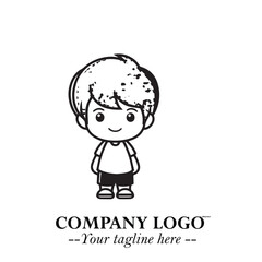 Black and White Chibi Boy Illustration with Jacket and Boots in Bold Thick Line Art Minimal Style