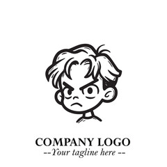 Black and White Chibi Boy Illustration with Jacket and Boots in Bold Thick Line Art Minimal Style