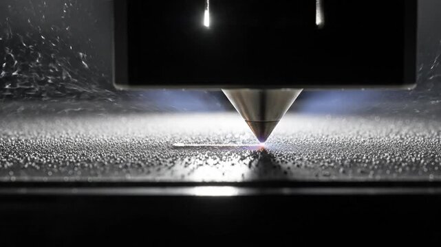 Advanced manufacturing machine with laser beam working on metal powder surface for high tech production