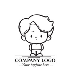 Black and White Chibi Boy Illustration with Jacket and Boots in Bold Thick Line Art Minimal Style