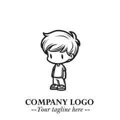 Black and White Chibi Boy Illustration with Jacket and Boots in Bold Thick Line Art Minimal Style
