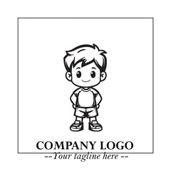 Black and White Chibi Boy Illustration with Jacket and Boots in Bold Thick Line Art Minimal Style