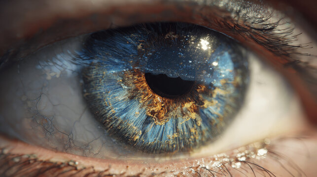 Macro of a Blue and Gold Human Eye - Powered by Adobe