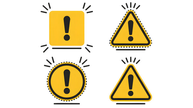 Alerting attention with vibrant yellow warning symbols and exclamation points for immediate notification and safety messages