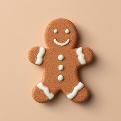 Smiling Gingerbread Cookie on Pastel Background