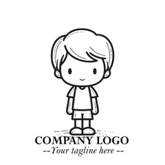 Black and White Chibi Boy Illustration with Jacket and Boots in Bold Thick Line Art Minimal Style