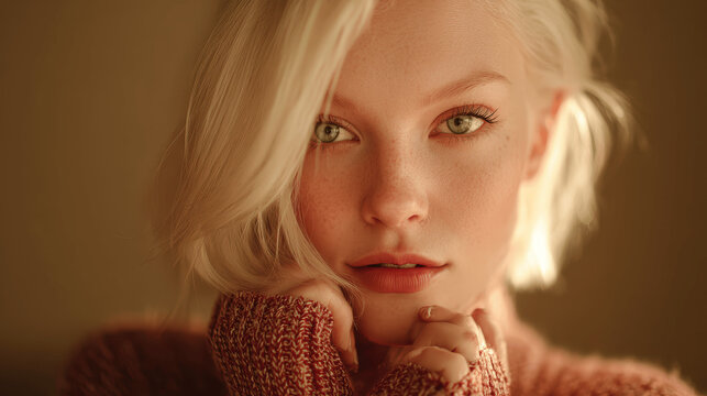 eautiful Portrait of a Woman with Freckles and Green Eyes