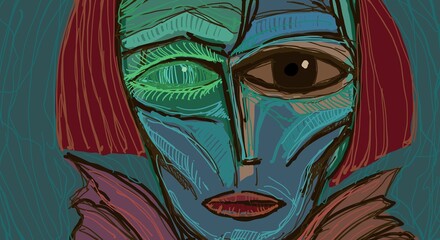 Abstract face. Abstract image for printing. Picture for modern interiors. The picture is painted by hand on a tablet. © neurostructure