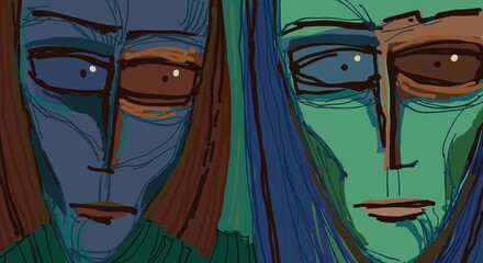 Abstract face. Abstract image for printing. Picture for modern interiors. The picture is painted by hand on a tablet. © neurostructure