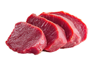 Fototapeta premium Slices of raw beef, vibrant red, meaty texture