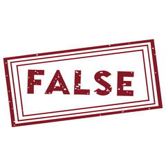 Burgundy False text in a rectangular bordered design conveys a sense of misinformation