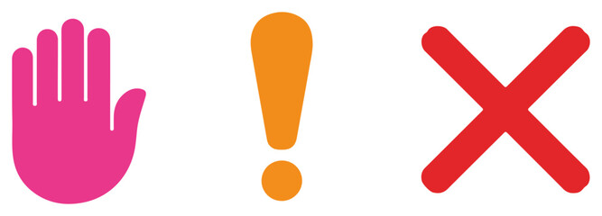 stop sign icon set with hand and cross