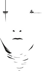 Minimalist Black and White Outline of a Human Face with Nautical Symbols profile