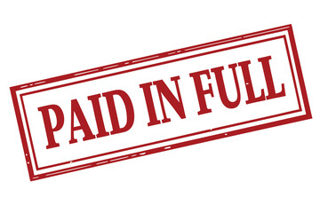 Dark red rectangular stamp shows the phrase Paid in Full with a transparent background