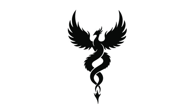 Mythical phoenix with dragon-like tail, a powerful symbol of rebirth and resilience