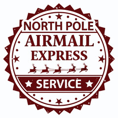Faux vintage North Pole Airmail Express service seal with reindeer team is festive