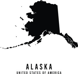 Alaska Map Silhouette, Black State Outline with Aleutian Islands, USA © designx